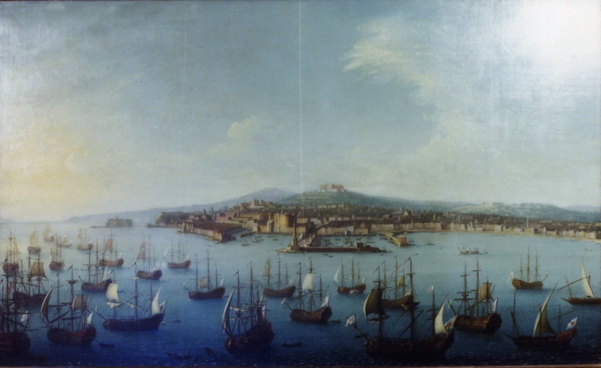 Veduta dal mare della partenza di Carlo di Borbone per la Spagna - Palazzo della Prefettura, Napoli